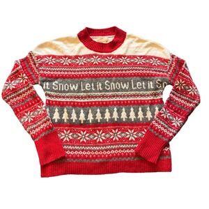 Kaisley Let It Snow Fair Isle Holiday Sweater Red White Grey Small